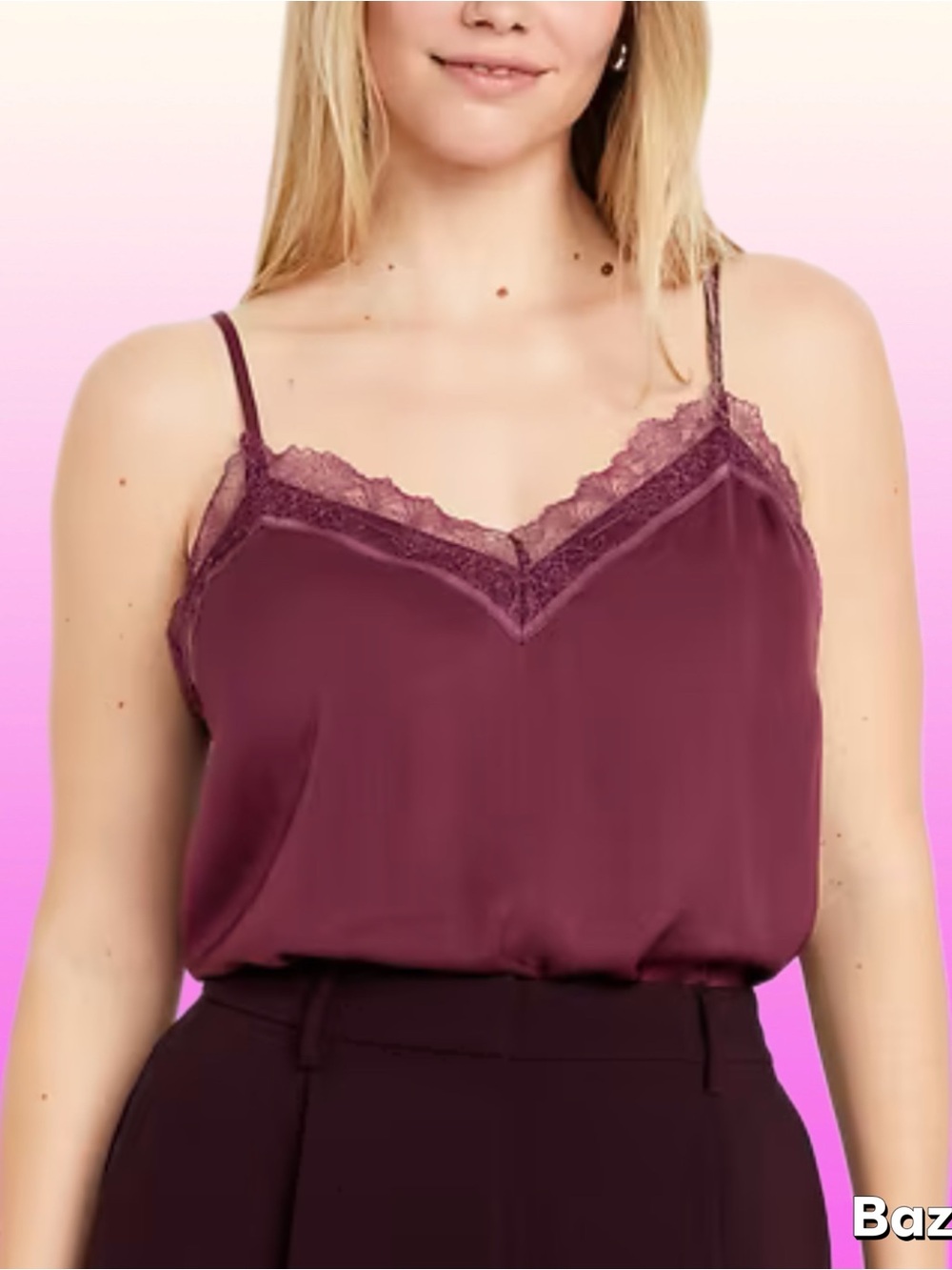 NWT Lace-Trim Satin Cami Tank Top - Wine